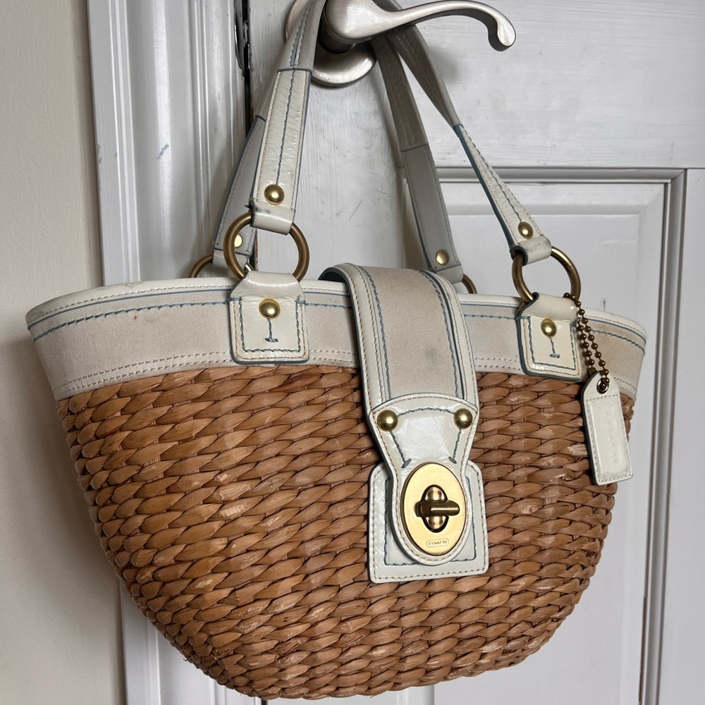 Coach Brown and Cream Woven Tote